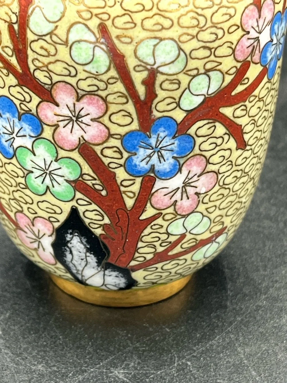 Vintage Asian Oriental Cloisonne Enameled Vase Floral bird, 4” - Picture 11 of 12